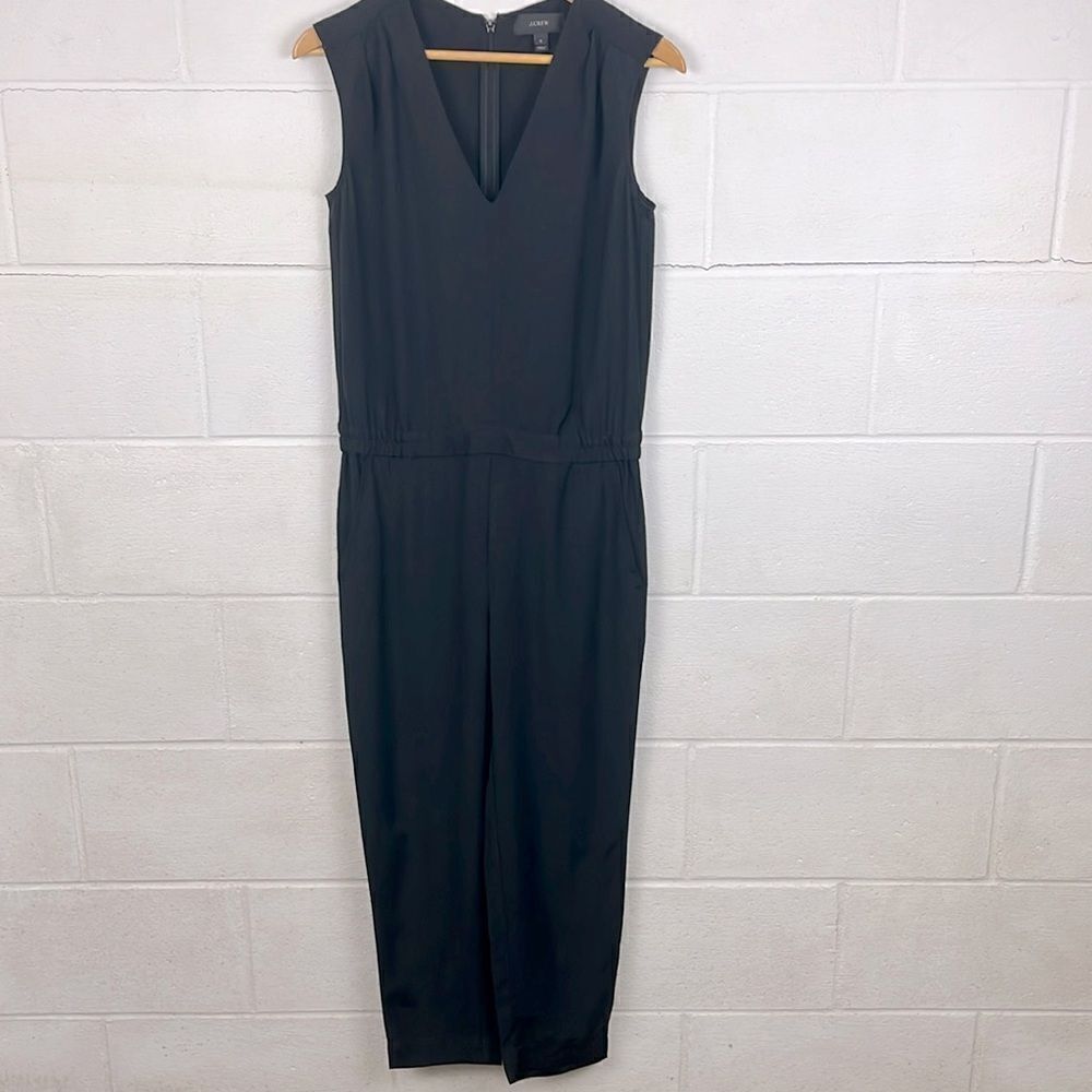 J.Crew black drapey oxford crepe v-neck jumpsuit
